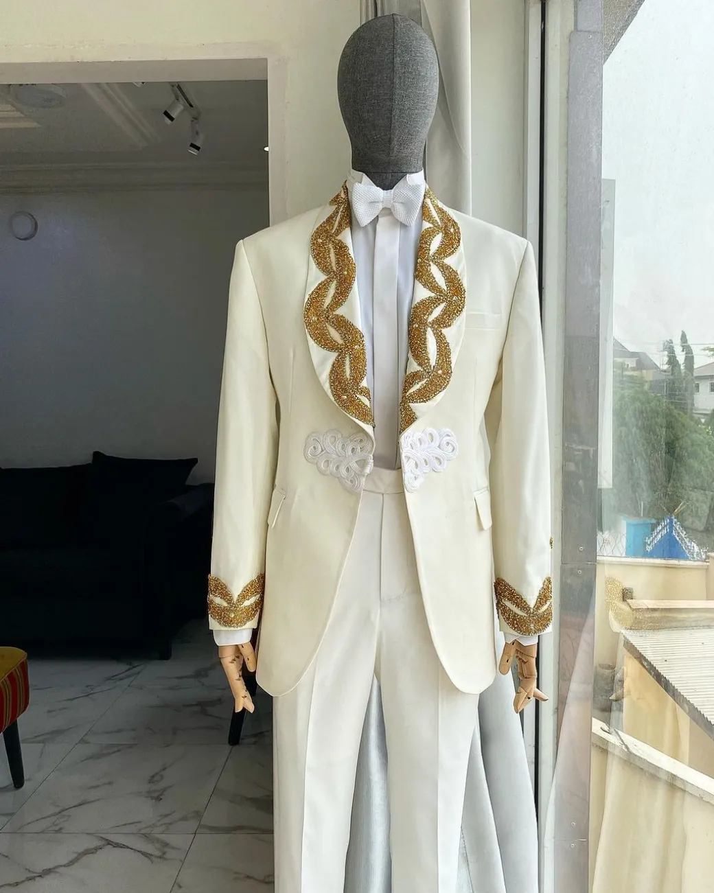 The “Vegas” Monochrome Ivory White Shawl Lapel Suit