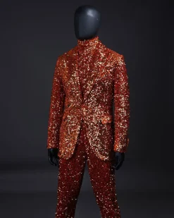The “Young and Restless” fire orange peak lapel sequin suit.