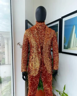 The “Young and Restless” fire orange peak lapel sequin suit.
