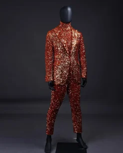 The “Young and Restless” fire orange peak lapel sequin suit.