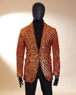 The “Young and Restless” fire orange peak lapel sequin suit
