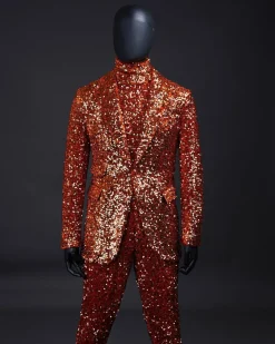 The “Young and Restless” fire orange peak lapel sequin suit.