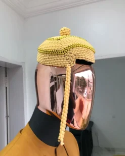 Yellow Ibo Traditional Beaded Wedding Royal Hats