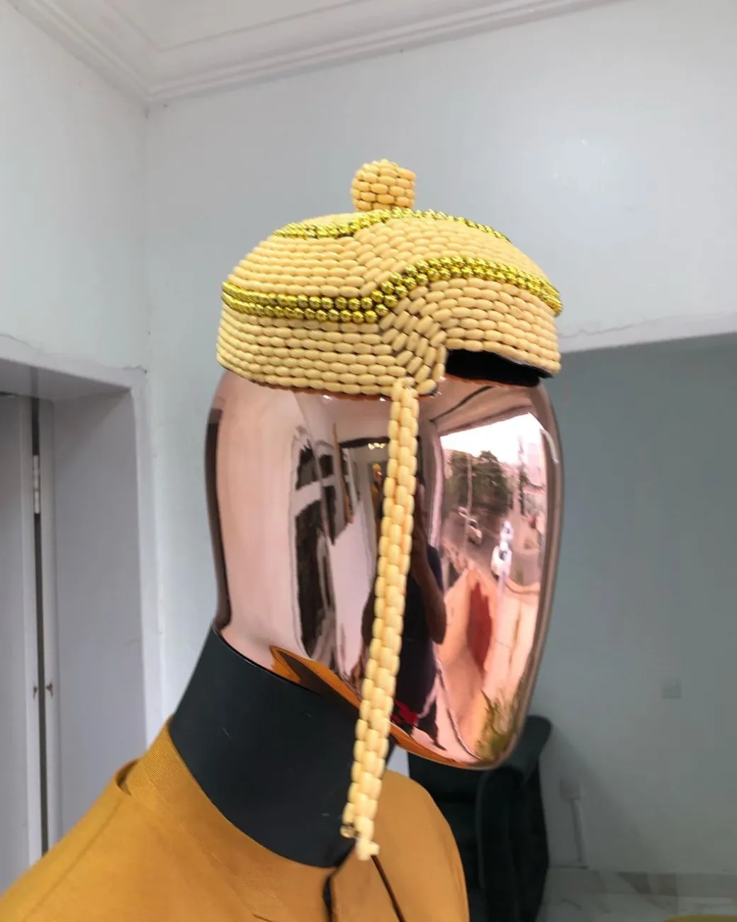 Yellow Ibo Traditional Beaded Wedding Royal Hats